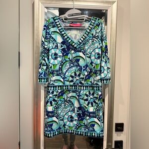 Macbeth Collection Blue V-Neck Dress 3/4 Sleeve XS